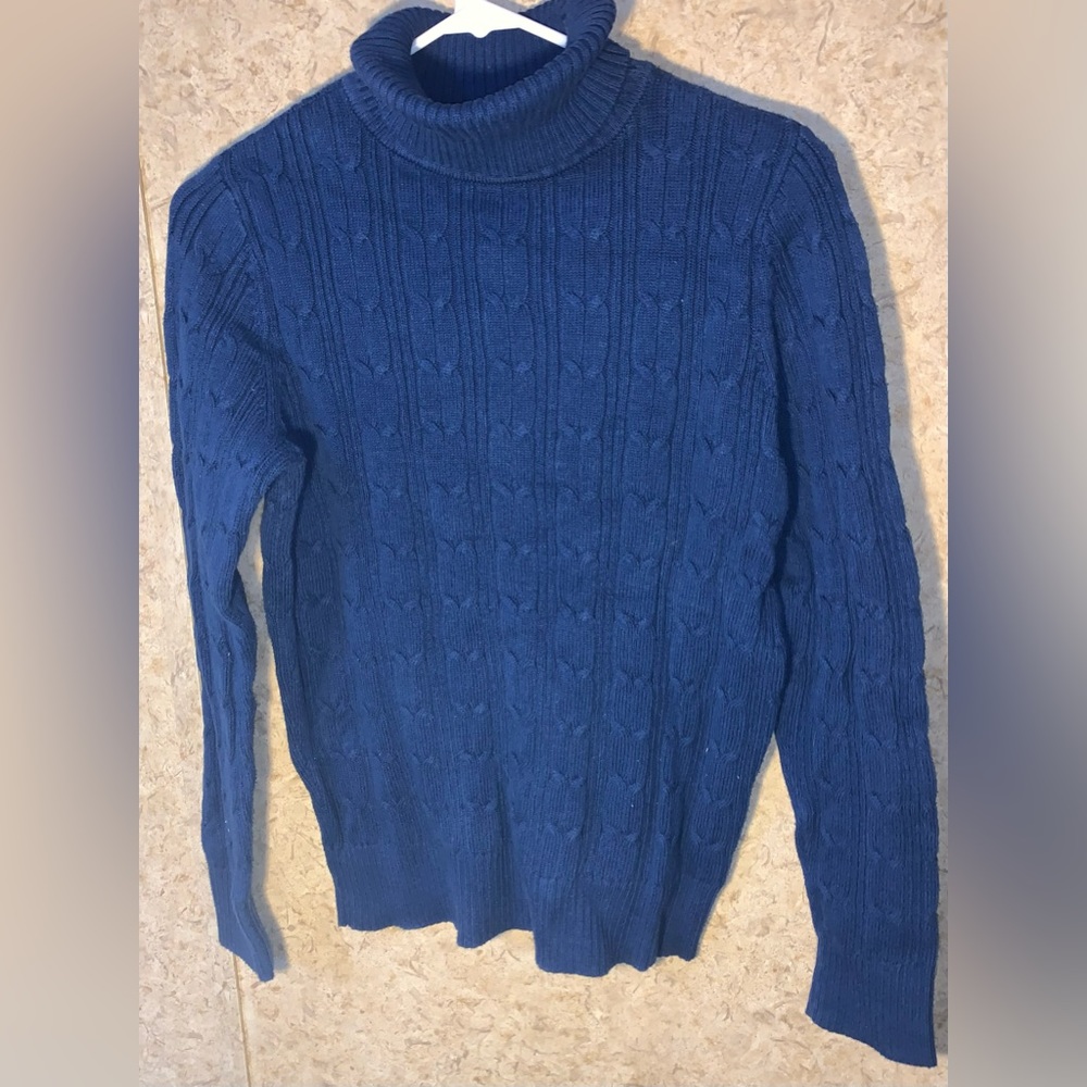 St Johns Bay Medium Tight Knit Blue Turtleneck Sweater Heavyweight Formal Office